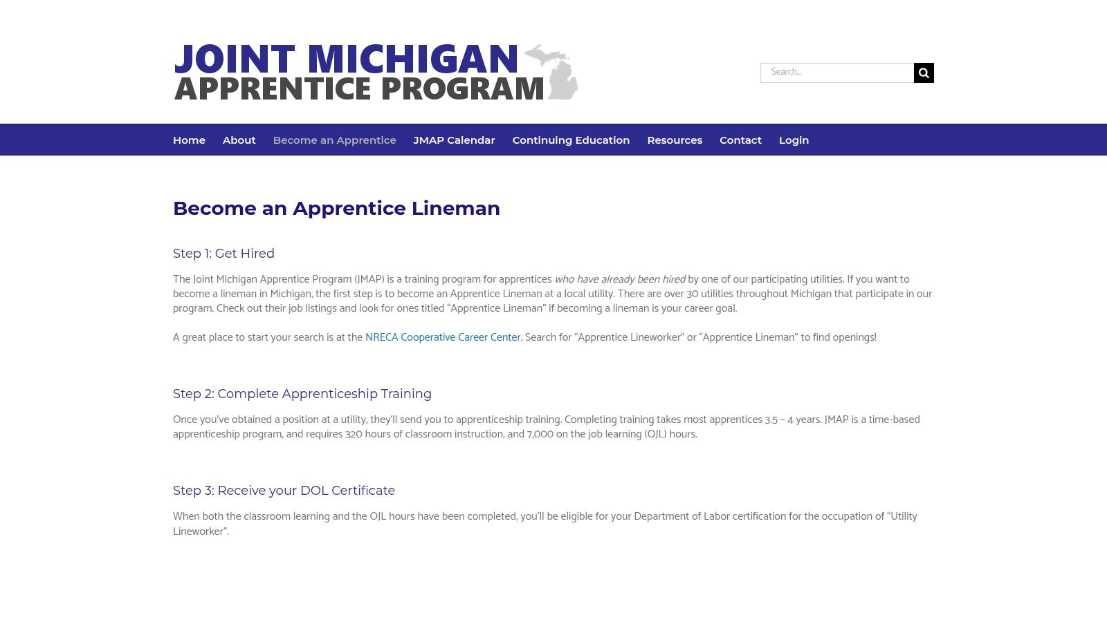 Joint Michigan Apprentice Program (JMAP) – Statewide Utility Lineworker Apprenticeship