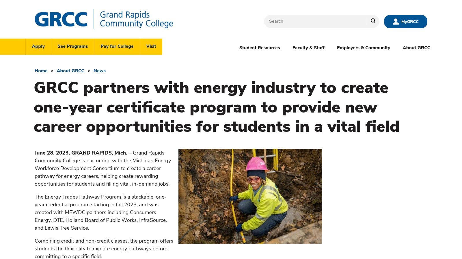 Grand Rapids Community College – Pre-Lineworker Training