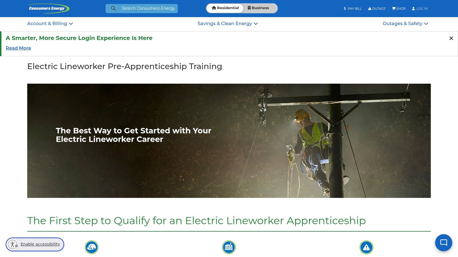 Consumers Energy – Electric Lineworker Pre-Apprenticeship + 11-Week Climb School