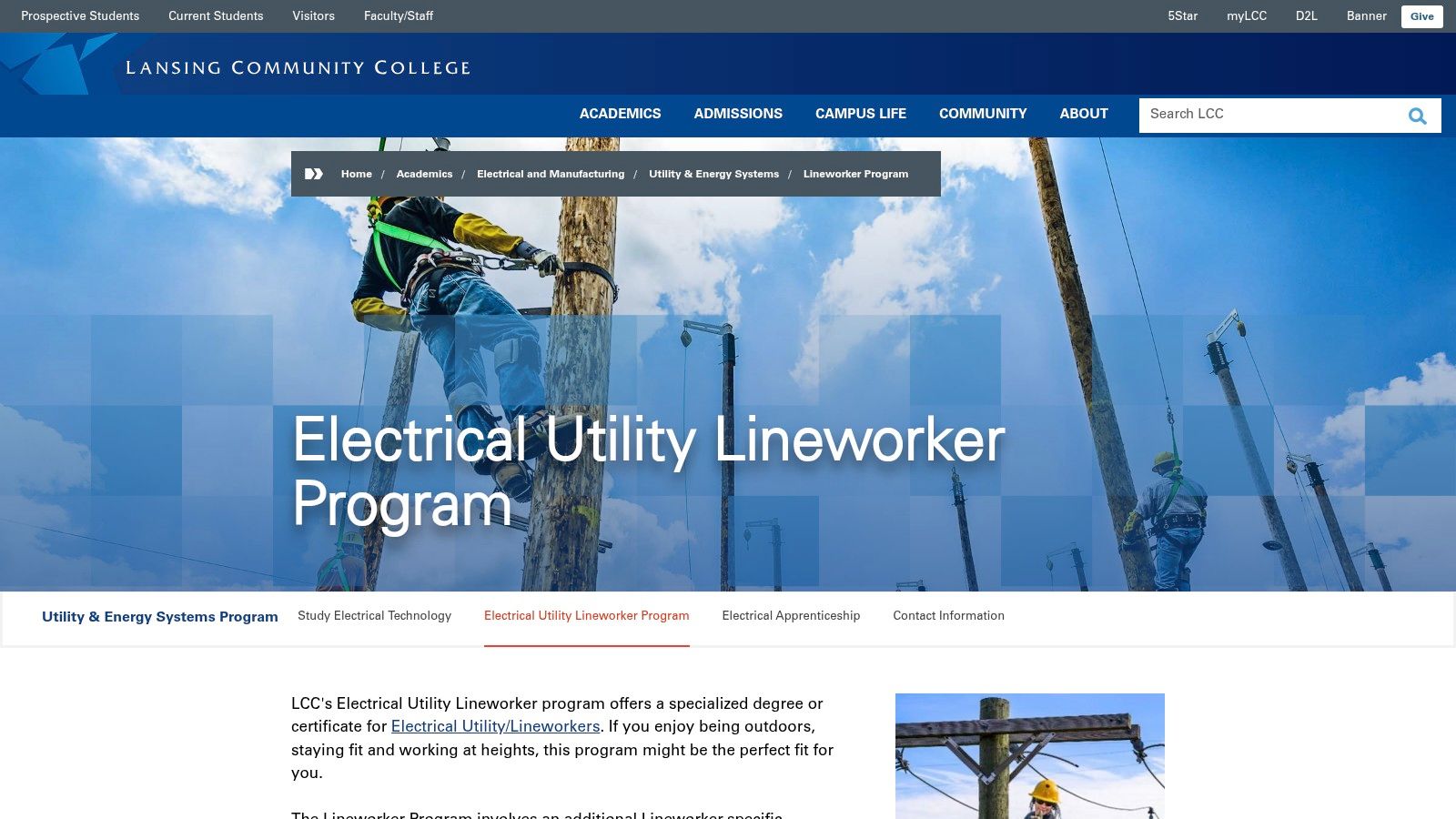 Lansing Community College – Electrical Utility/Lineworker